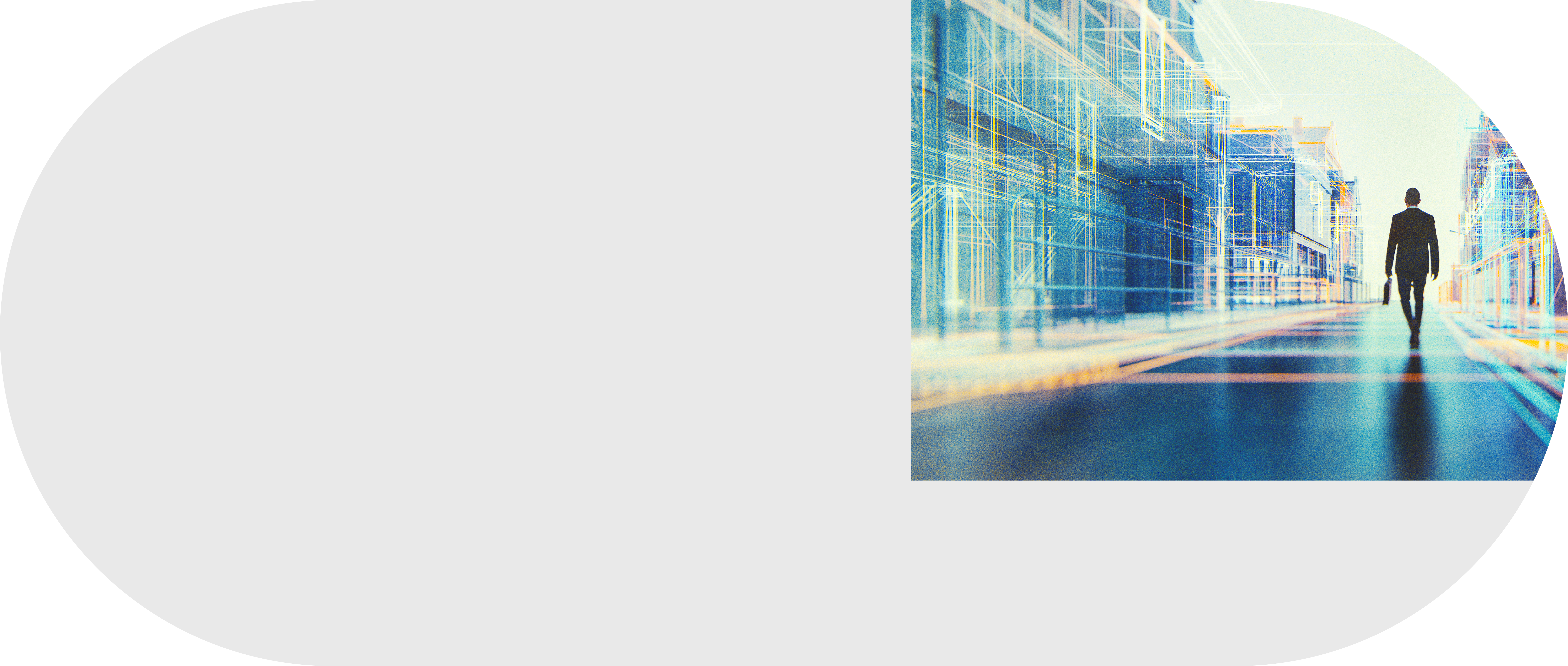 Lone businessman walking in virtual reality street display  This is entirely 3D generated image 