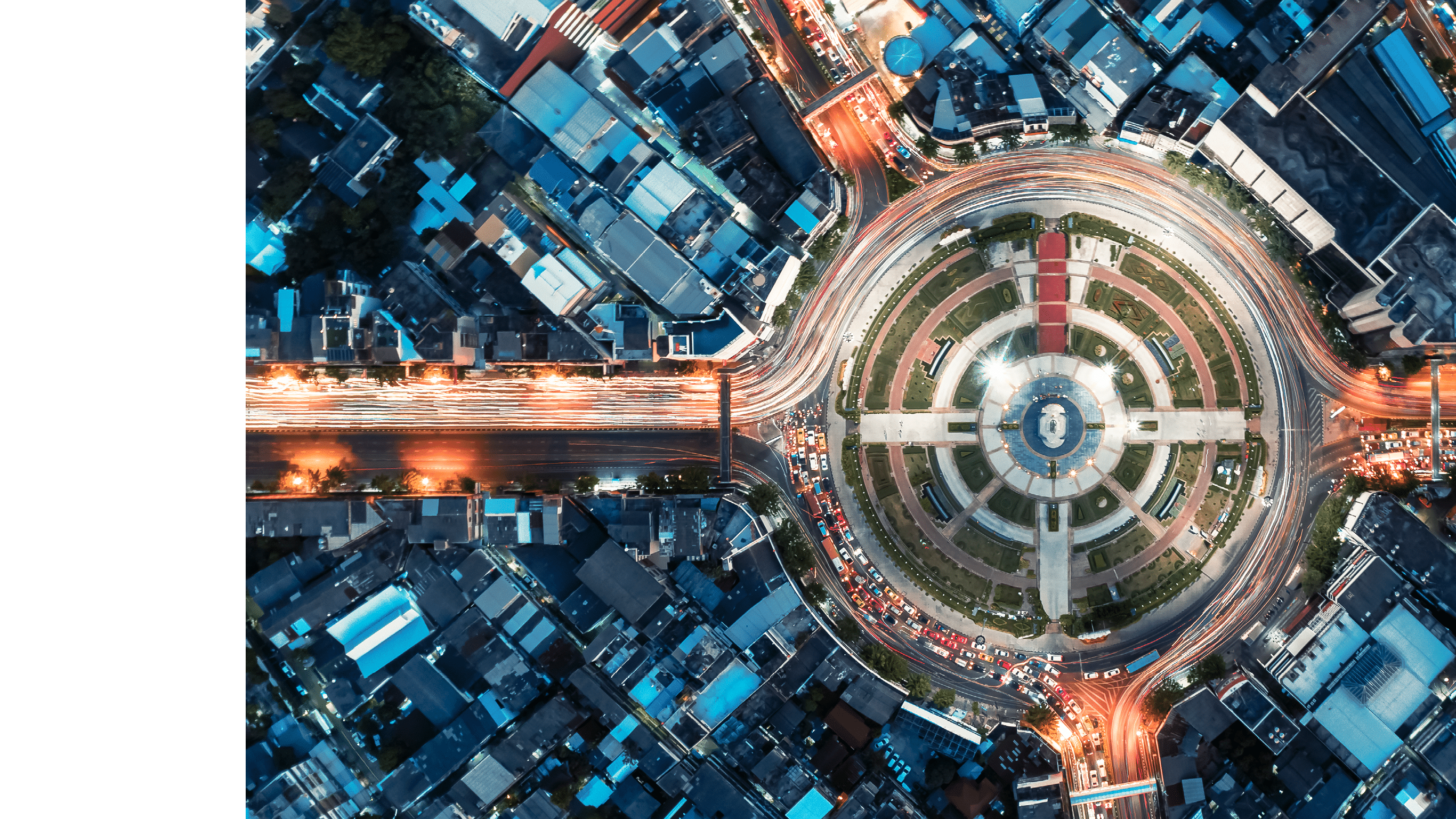 aerial top view of bangkok roundabout road at night, thailand 